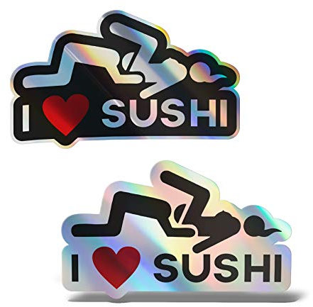 Erreinge® Adesivo Olografico 20 cm x2 I Love Sushi Sticker stampato per Auto Moto Parete Paraurti Computer Portatile Bagagli Biciclette