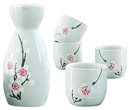 Liwein Set da Sake Giapponese,5 Pezzi Ceramica Tradizionale Porcellana Bicchieri da Vino Dipinti a Mano Fiori di Ciliegio Sake Pot Tazze Artigianale Regalo Set