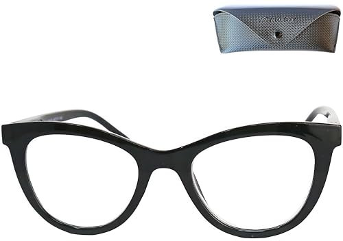 Cateye Anti Blaulicht Brille Lesebrille Dicker Rahmen, Gratis Brillenetui, Kunststoff Brillengestell (Schwarz), Blaulichtfilter Brille Damen 1.0 Dioptrien
