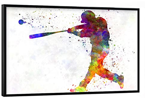artboxONE Poster mit schwarzem Rahmen 60x40 cm Sport Watercolor Baseball - Bild Baseball Baseball bat