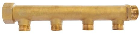 SOMATHERM FOR YOU, Collecteur laiton 4 départs Mâle 15/21, Entrée Femelle 20/27, Sortie Mâle 20/27, idéal pour installations sanitaires, pression 10 bar, température max 90°C