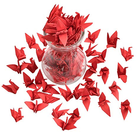 WANDIC Origami-Papier-Kraniche, handgefertigt, gefaltet, Origami-Papier, Girlande für Hochzeit, Party, Hintergrund, Heimdekoration, Rot, 100 Stück