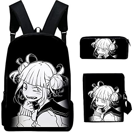 Zhongkaihua My Hero Academia Schulrucksack-Set für Teenager, Büchertasche, Reise, Tagesrucksack – Grils 3-teiliges Rucksack-Set – Anime Toga Himiko Laptop-Rucksack Schultertasche mit Bleistifttasche