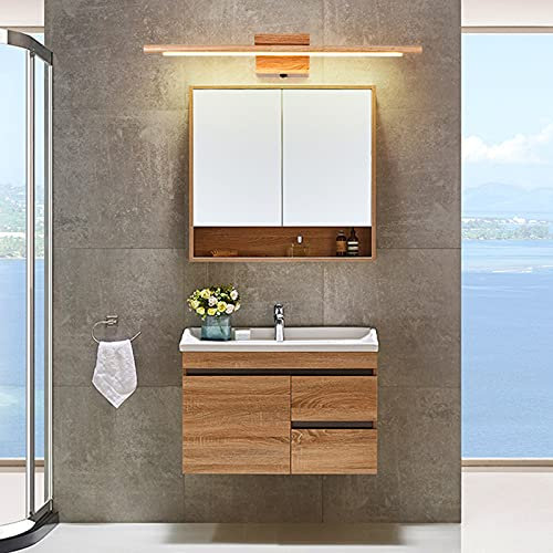 VOMI LED Spiegelleuchte Bad Holz Wandleuchte Badezimmer mit Schalter, Warmweiß 3000K Spiegellampe Wasserdicht IP44 Innen Wandlampe 10W für Schminktisch Kosmetikspiegel Schrank Beleuchtung 60cm