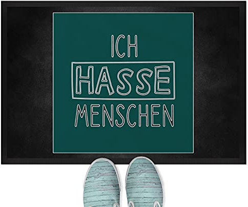 JUNIWORDS Fußmatte, Ich Hasse Menschen, grün, 60 x 40 cm, mit Gummirand
