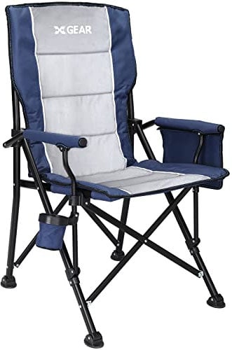 XGEAR Hard Arm Padded Camping Chairs with High Back Folding Camping Chair with Cup Holder and Side Pockets Holds up to 136kg Heavy Duty leisure chair For Outdoor Fishing(Blue)
