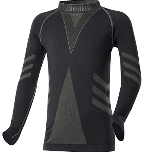 Ladeheid Thermounterwäsche Kinder Funktionsunterwäsche Thermoaktives Langarm Shirt Skiunterwäsche LAGI007 (Schwarz/Khaki, 134-140)