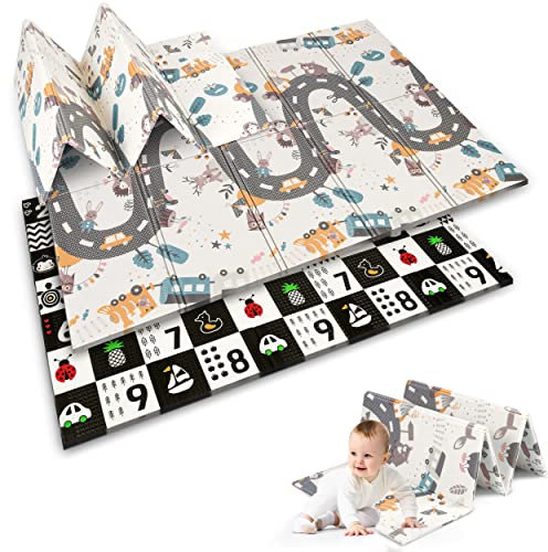 NUKIDO Baby-Schaumstoffmatte Doppelseitig Niedlich Buntes Design zum Spielen Krabbeln Faltbar 200x150 cm NK-340 Kontrastweg-Muster