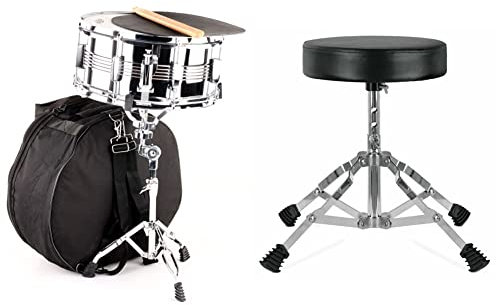 XDrum Snare Drum Starter Set & Schlagzeughocker Junior - Drumhocker für Kinder - 3-Fach Höhenverstellbar von 32cm-37cm - Stabile Gummifüße für perfekten Stand