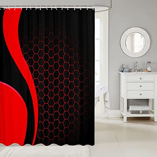JOKITA Duschvorhang 200x200 Geometrisches Sechseck Duschrollo Wasserabweisend Anti-Schimmel mit 12 Duschvorhangringen, 3D Bedrucktshower Shower Curtains, für Duschrollo für Badewanne Dusche