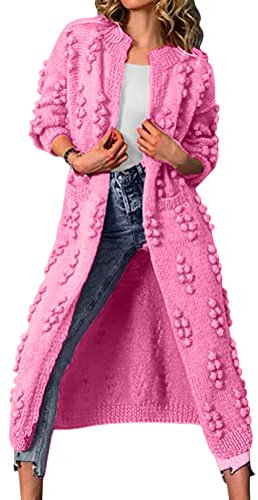 Onsoyours Donna Cardigan Lungo Casual Oversize Maglione Aperto Davanti Lavorato a Maglia a Maniche Lunghe Cappotto Elegante Solido Autunno Inverno Fucsia XS