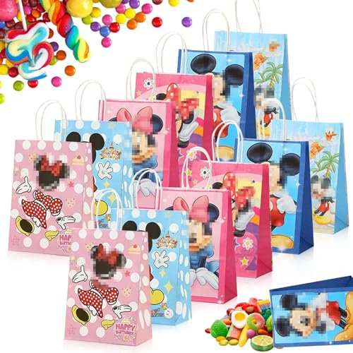 Sacchetti Regalo di Carta,12 PCS Minnie Mickey Scatole Regalo per Feste,Minnie Compleanno Sacchetto di Carta,Mickey Sacchetti di Carta,Sacchetti Regalo di Carta Mickey,Papier Sacchetto con Manici