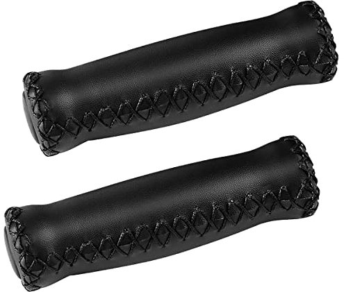 Pvczool Lenkergriffe für Fahrrad, Retro-Fahrradgriffe, handgenäht, für die meisten Fahrradlenker, 22,2 mm, Schwarz