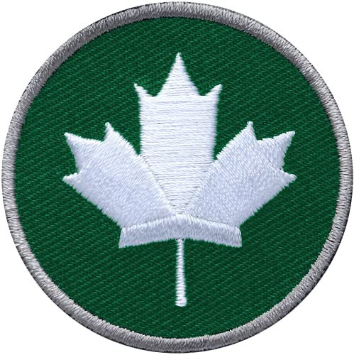 2 x Kanada Ahorn rund gestickt 45 mm/Canada Ahornblatt/Patch Patches Aufbügler Aufnäher Applikation zum Aufbügeln Aufnähen auf Kleidung Rucksack Jacke Hose/Club of Heroes (Grün)