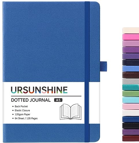 URSUNSHINE Dotted Journal/Notebook - Dot Grid Hard Cover Notebook, Premium Thick Paper with Fine Inner Pocket, Black Smooth Faux Leather, Pen Loop, 5.3'' x 8.26'' - Violet