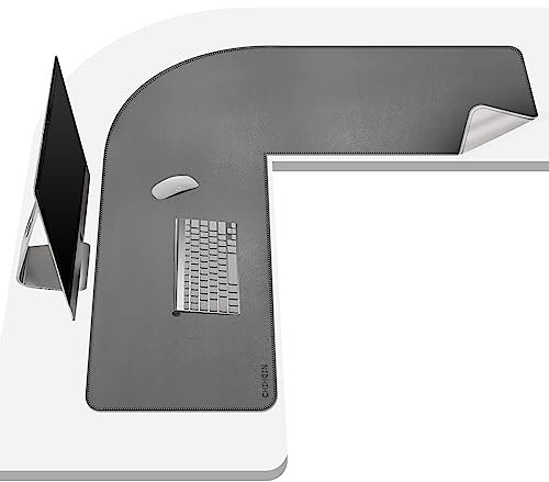 Chihein L-förmige Schreibtischunterlage, Eck-Schreibtischunterlage (105 cm + 105cm) x 33 cm, Computer-Büro-Mauspad, Schreibtischunterlage für Heimbüro, Grau/Weiß
