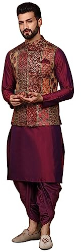 KISAH herr traditionell normal passform tryckt sidenblandning Kurta Dhoti byxor set, Multi-Majenta, L