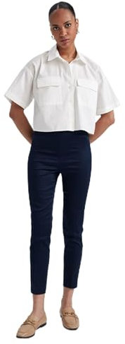 DeFacto Damen Lose Gerade Geschnitten Palazzo Hose Hohe Taille Hose mit Taschen Valentina-Cigarette