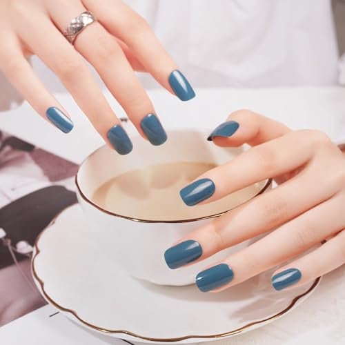 DANNI & TONI 28 Stickers Semi Cured Gel Nail Polish Strips Gel Nail Stickers Solid Colour (Indigo),Salon-Quality Gel Nail Polish Strips Manicure Stickers Set