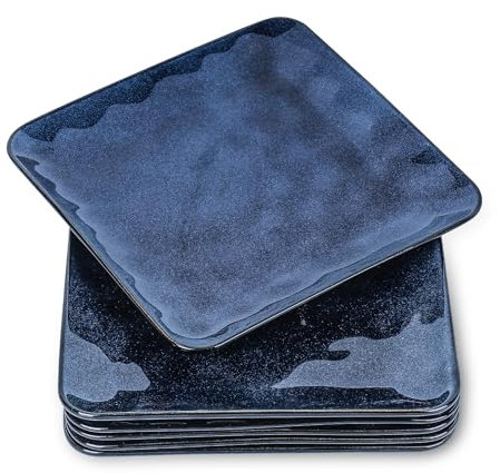 vicrays Set di 6 piatti quadrati in ceramica, grandi piatti piani in porcellana, 25,4 cm, per bistecca, pasta, pizza, forno a microonde e lavastoviglie, blu