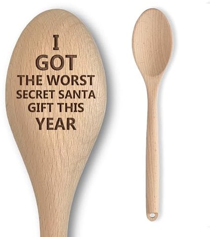 Cucchiaio in legno con incisione, divertente regalo per adulti con scritta I Got The Worst Secret Santa Gift This Year (lingua italiana non garantita)