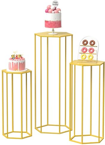 Putros Zylinderständer, sechseckig, goldfarben, für Party, 3 Stück, Metall, Pflanzenständer, hoch, für Hochzeit, Blumenvase, Wohnzimmer, Terrasse, Dekoration