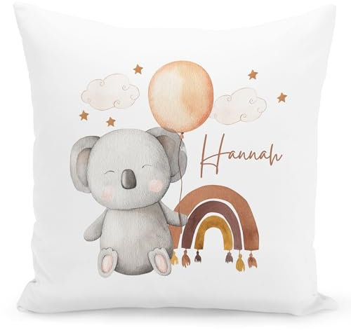 DEL MÀ Unique & Personal Koala Kissen mit Namen personalisiert Dekokissen für Mädchen & Jungen Kinder Zierkissen Kinderzimmer Deko Kinderkissen 40x40 cm inkl. Füllung und Bezug