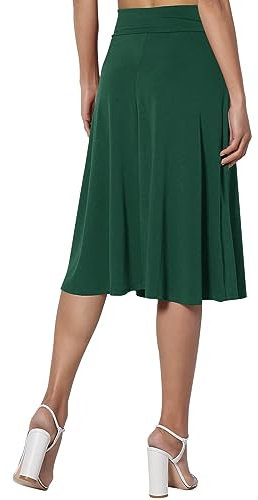 Skang Knielanger Rock Damen Sommer Einfacher Komfort-Basic-Stretch-Rock in A-Linie mit ausgestelltem Knie für Damen Wollrock Kurz (AG, XL)