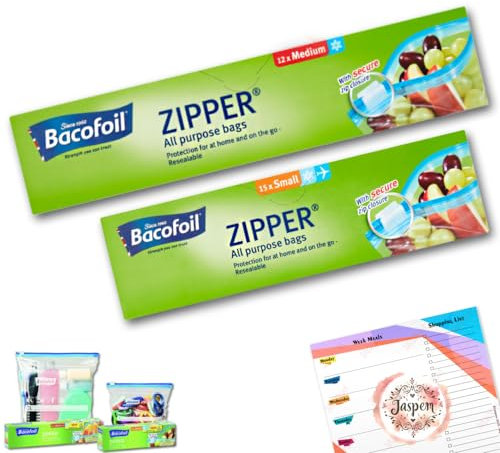 Zipper Bags All-Purpose, 20 Bags (12x Small/1L, 8x Medium/3L), Zip Tight Seal, Dishwasher Safe, Resealable, Tear-Resistant, for Storing, Freezing & Organising