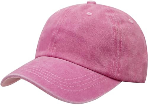 Rumnoke Baseball Caps for Men Women Adjustable Washed Cotton Baseball Cap Classic Sun Visor Hat Pink
