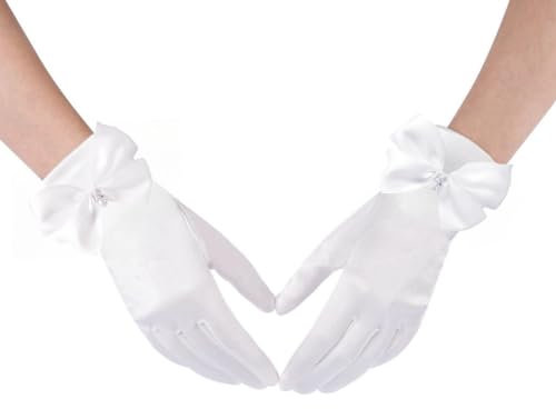 SamHeng Kurze Satinhandschuhe für Damen, klassische Weiße Hochzeitshandschuhe für Braut, Vintage-Party, Opernhandschuhe für Damen, elegante Handschuhe, Vintage-Kostüme der 1920er Jahre