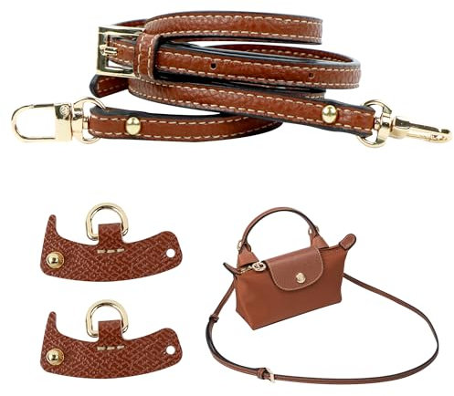 Correa para Longchamp Bolso, Mujer Ajustable Cuero Bandolera, No Punch Hombro Cinta Repuesto para Mini Mochila, Longitudes 120cm, MarróN, Oro BotóN