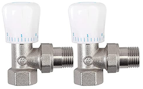 Foemey Thermostatisches Heizkörperventil, 2 Stück, Serien, 15 mm x 1/2 Zoll, Winkel für Heizkörper, Thermostat, rechts, TRV, Thermostat, für Büro zu Hause
