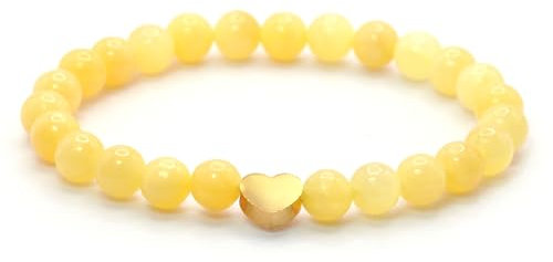 Echtes Calcit Edelstein Armband mit 6mm Perlen und Edelstahlherz - verschiedene Längen - Heilstein Schutzstein Talisman Glücksbringer Geschenk (Calcit, 22CM)