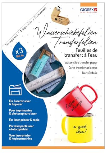 NEU Glorex Wasserschiebefolie für Laserdrucker/Kopierer, 3 Blatt DIN A4
