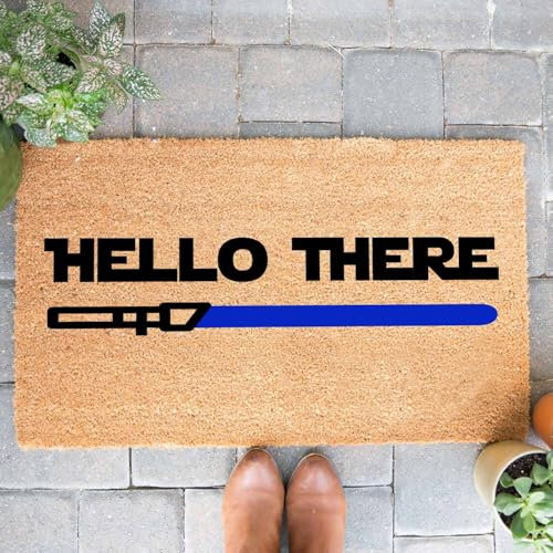GXGXZZZ Funny Coir Doormat Hello There Lightsaber Welcome Front Porch Decor Doormat for The Entrance Way Personalized Rug with Heavy-Duty PVC Backing Non Slip Outdoor Coir Doormat 30 x 18inch