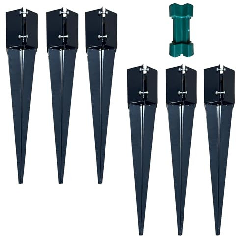[FIXINGS DIRECT®] 75mm (3) Grey Industrial Fence Post Spike Support 600mm Long Drive Down Post Spike (Includes Updated Driving Tool) (6, 75x75mm (3))