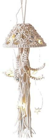 Syfunlv Kunst Tapisserie Gewebtes,Tragbare Quallen Lampe,Quallen-Wandbehang,Quallenlaterne Dekorationen,Leuchtende Quallen Bohemian Quallen mit Langer Quaste,Geschenke Boho Wanddekoration (Mit Licht)