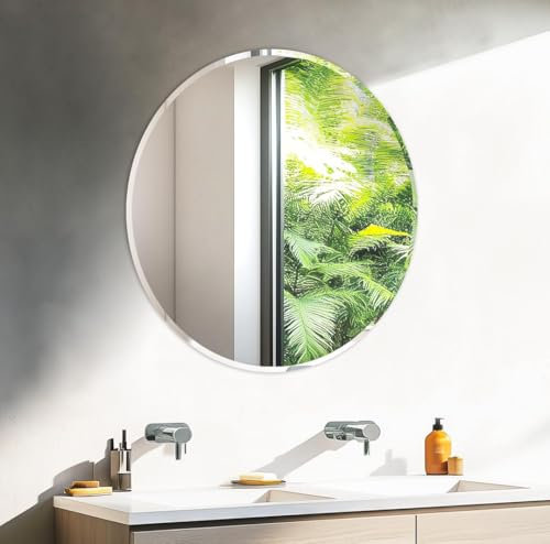 Artloge Wandspiegel Rund Klein Dekospiegel 60cm, runder Spiegel Silber abgeschrägter Spiegel Flur dekorative Wohnzimmerspiegel HD Hochwertiger Hängespiegel für Wohnzimmer Schlafzimmer 60×60