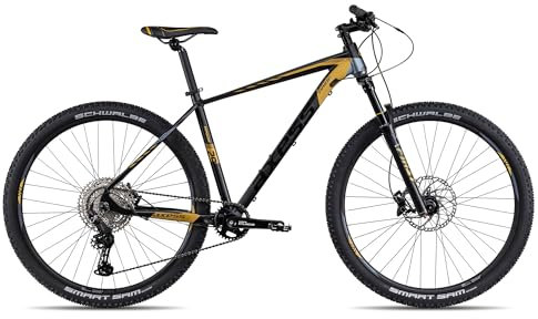Axess Pride Mountainbike | MTB-Hardtail | 1x11-Schaltung | Hydraulische Scheibenbremsen, Farbe:satinblack Gold Grey, Rahmengröße:19 Zoll