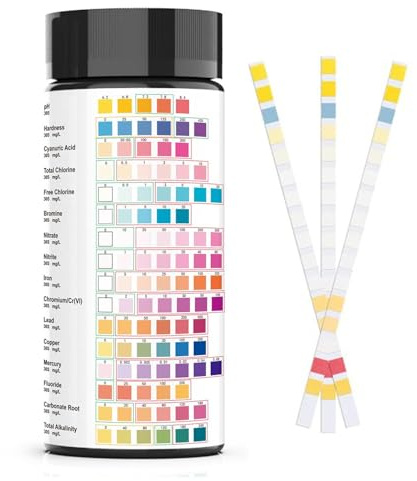 Wasserhärte-Testkit - 16-In-1-Trinkwasser-Teststreifen, 100 Streifen Brunnenwasser-Testset, Aquarium-Blei-Testset | Testkit Trinkwasser-Teststreifen, Einfaches Testen Auf Härte, Ph-Wert, Eisen