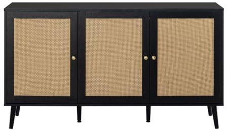 Bestmobilier Goto - Buffet Bas - Noir et cannage - 140 cm