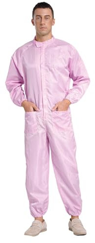 renvena Erwachsene Herren Arbeitsoverall Einteiler Arbeitsanzug Langarm Overall Jumpsuit Staubdicht Schutzanzug Werkstatt Arbeitskleidung Rosa XXL