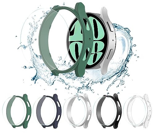 MoKo 5+5 PZS Funda y Protector de Pantalla Compatible con Samsung Galaxy Watch 6 44mm, Carcasa Protectora PC Dura & HD Protector de Cristal Templado Resistente a Arañazos, Multicolores A