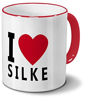 printplanet Tasse mit Namen Silke - Motiv I Love Silke - Namenstasse, Kaffeebecher, Mug, Becher, Kaffeetasse - Farbe Rot