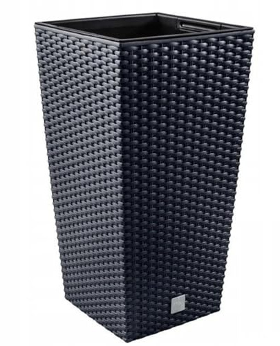 DIKEL Vaso per fiori 26x26x50 cm | Vasi con effetto rattan e inserto resistente alle intemperie | Vasi per piante per un arredamento interno ed esterno elegante | Vasi per fiori per meno terra e cura