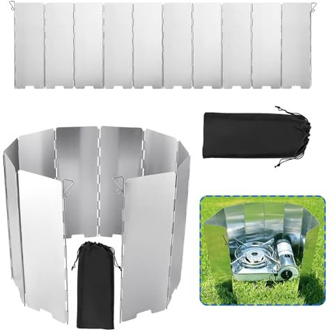 YAYODS 2 Stück Windschutz Gaskocher Camping - 24x83CM Leichter Faltbar Aluminium Windschutz Campingkocher, Spritzschutz Herd Windschutzscheibe - Windscreen Camping für Outdoor Öfen Gaskochern, 10 Pcs