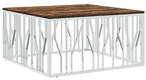 Genérico Wenjingqi 350069 Couchtisch, Edelstahl, recyceltes Holz, silberfarben, silberfarben