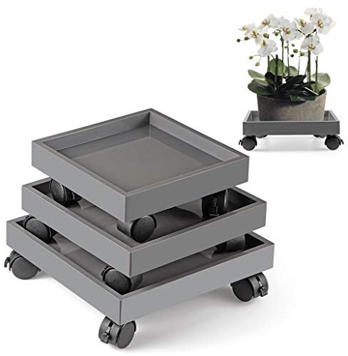 Skelang Square Plant Caddy, Wheeled Planter Trays, ABS Plant Pallet, Heavy Duty Plant Dolly Saucer for Moving Potted Planter, Deck Flower Plants, Set of 3
