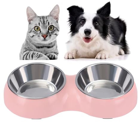 Camiter 2 in1 Dog Bowl,Stainless Puppy Food and Water Feeder for Dog Cats,Multifunctional Pet Food Bowl, Dog Bowls And Water Bowls (pink)